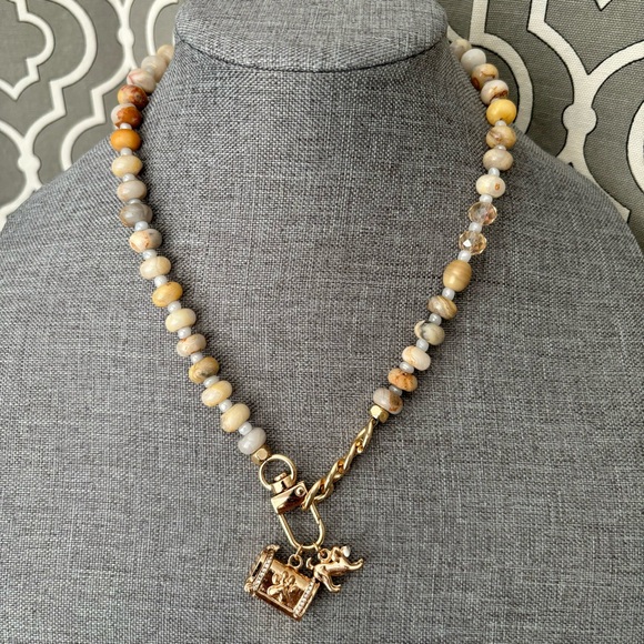 Modern Stone Necklace with Charm - Picture 7 of 13